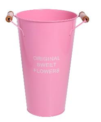 Металлическая ваза с деревянными ручками, круглая, высота 30см, диаметр 18см, цв. Розовый