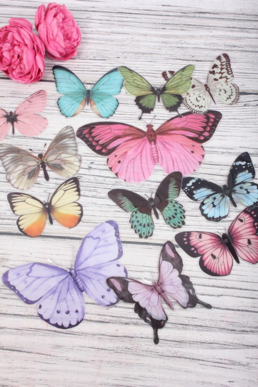 Флористический аксессуар "Бабочки", ПВХ в прозрачном боксе, 36 шт/упак., разноцветные
