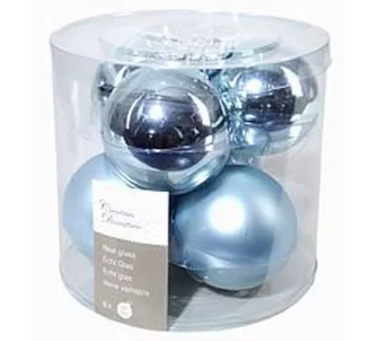 Набор стеклянных шаров мат. и глян. 6шт. 80мм голубой