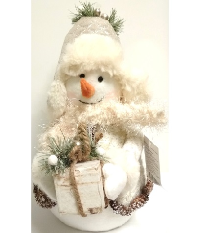 Игрушка декор. новогодняя Снеговик с подарком 20*17*29см белый