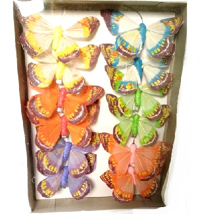 Бабочки перьевые 8см  (12шт) 