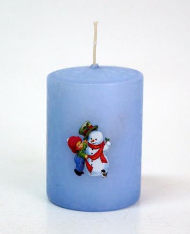 Свеча парафиновая цилиндрическая Снеговик с Мальчиком