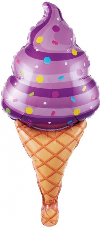 Шар с клапаном (17''/43 см) Мини-фигура, Мороженое, Вафельный рожок, Сиреневый ТОЛЬКО ВОЗДУХ