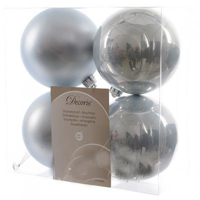 Набор однотонных пластиковых шаров гл. и мат. 100мм 4шт нежно-голубой