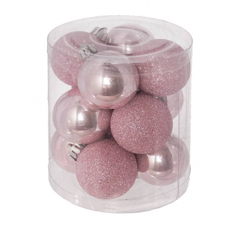 Украшение новогоднее Шар "Розовый жемчуг", набор из 12 шт, D 4 см, L4 W4 H5 см (пудра)
