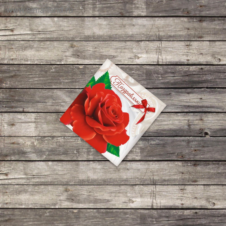 Открытка-мини "Поздравляю" красная роза  7*7см