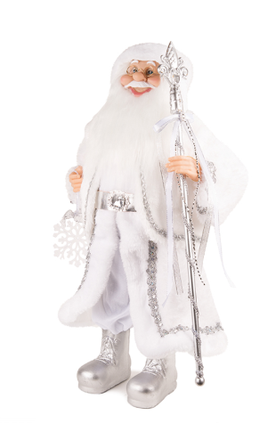 Дед Мороз MAXITOYS, в Длинной Серебряной Шубке со Снежинкой и Посохом, 45 см