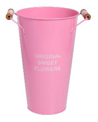 Металлическая ваза с деревянными ручками, круглая, высота 25см, диаметр 15см, цв. Розовый