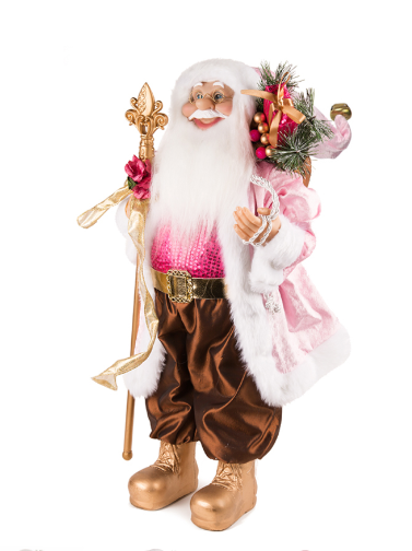 Дед Мороз MAXITOYS, в Розовой Шубке с Подарками и Посохом, 60 см