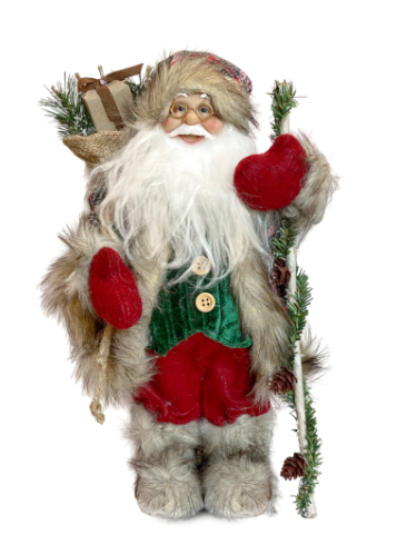 Дед Мороз MAXITOYS, в Серой Клетчатой Шубке с Подарками и Посохом, 30 см