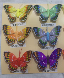 Бабочки перьевые 8см  (12шт в упаковке)