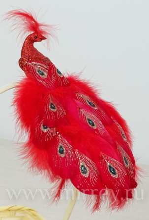 Фигурка декоративная Павлин на клипсе, 30x18x7 см, красный (упак. 6шт)