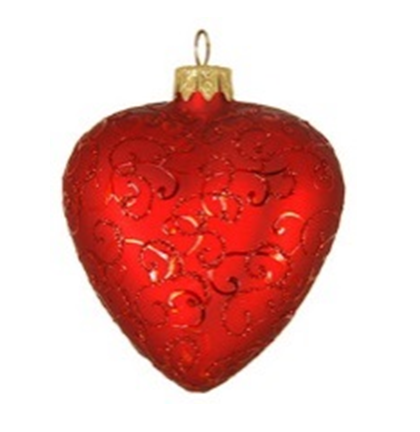 Формовая игрушка Сердце красное с красным орнаментом (8см)