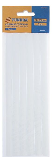 Клеевые стержни TUNDRA, 11*200мм, белые (по керамике и стеклу) 6шт