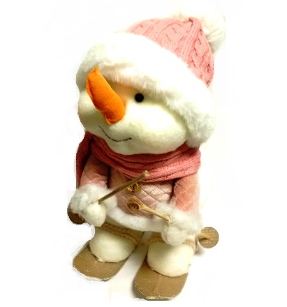 Игрушка декор. новогодняя Снеговик в розовом шапке мал., 22*20*31см розовый