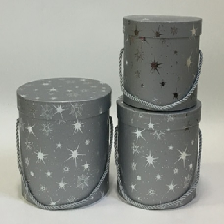 Набор коробок "Звезды" круглые, 3шт 19.5x19cm, 17.5x17cm, 15.5x15cm серый