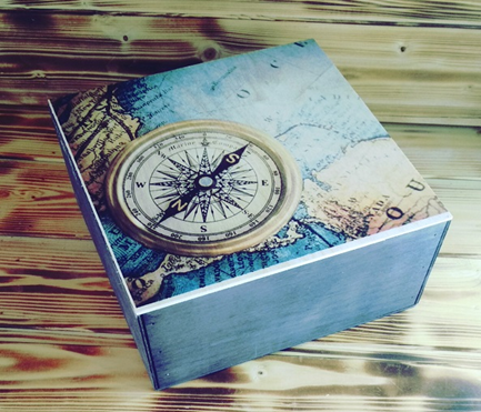 Коробка подарочная деревянная с накладной крышкой "Компас", 20*20*10 см 5057169