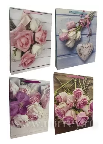 Подарочные пакеты "Розы и тюльпаны" в ассортименте, 31x42x12 см