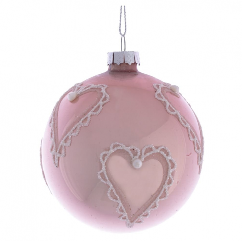 Украшение новогоднее Шар "Розовое сердце" , D 8 см, L8 W8 H8 см