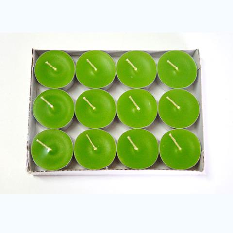 Чайные свечи  малые D-37мм, 12шт в упак. цвет зеленый