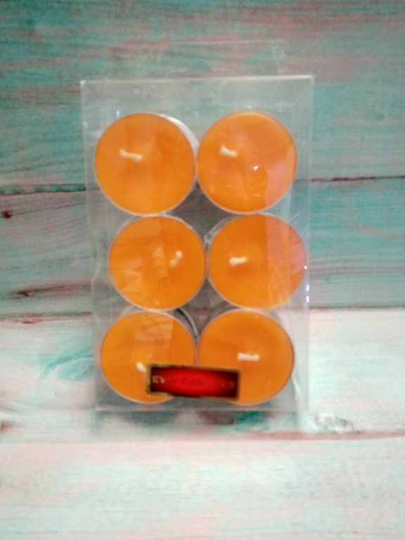 Чайные свечи парафиновые малые D-37мм, 12шт в упак., оранж,  