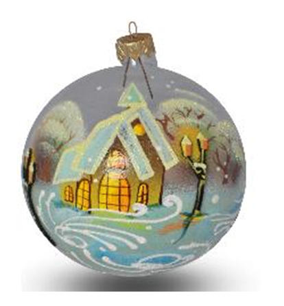 Рождественский дом, шар 100мм с барельефом