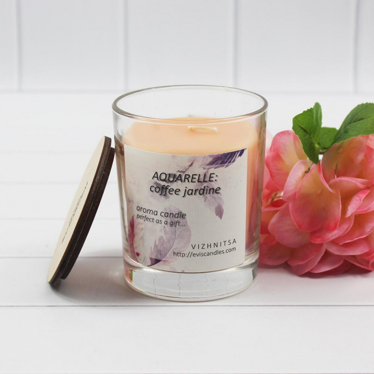 AQUARELLE: coffee jardin Свеча арома в стакане с деревянной крышкой