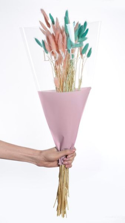 Пакет для цветов конус "Love",  45cmx30cmx10cm, 50шт/уп, цв. Розовый