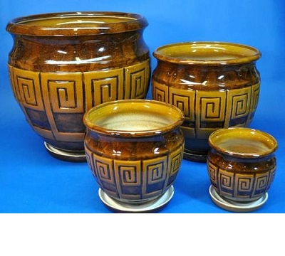 Комплект горшков керамических "Меандр" коричневый 3