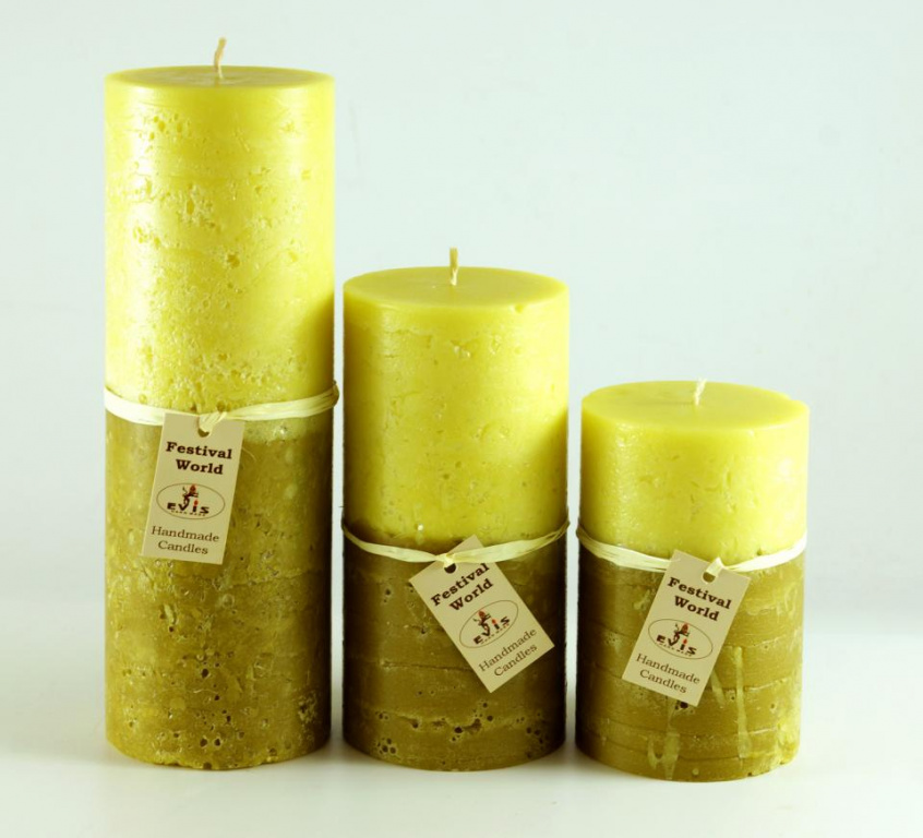 Карадаг-3 свеча рустик 2-х цветная желто-оливковая 