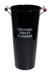 Металлическая ваза с деревянными ручками, круглая, высота 40см, диаметр 20см, цв. Черный
