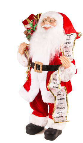 Дед Мороз MAXITOYS, в Длинной Красной Шубке с Подарками и Списком, 60 см