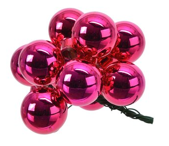 ГРОЗДЬ стеклянных глянцевых шариков на проволоке, 12 шаров по 25 мм, цвет: фуксия (Вика)