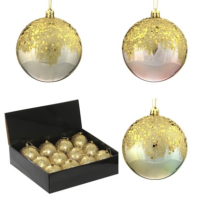 Украшение новогоднее шар "Золотое напыление" набор из 12шт D8 см 