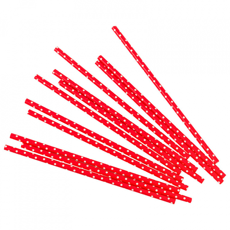 Трубочки для коктейлей, Белые точки, Красный, 12 шт
