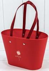 Коробка для цветов Ваза Овальная с соломенными ручками красный