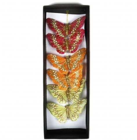 Бабочка перьевая 8.5см 6 цветов пластик. клипса 12шт. 