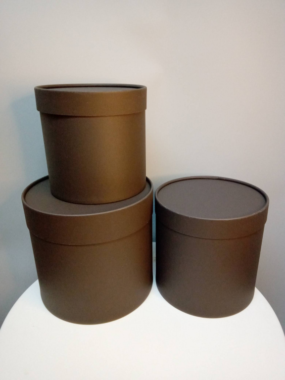 Шляпные коробки 3в1 с крышкой (21*21,18*18,16*16), темно-коричневый матовый