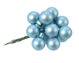 Гроздь стеклянных шаров на проволоке 2 см арктический голубой глянцевый, 12 шт (Вика)