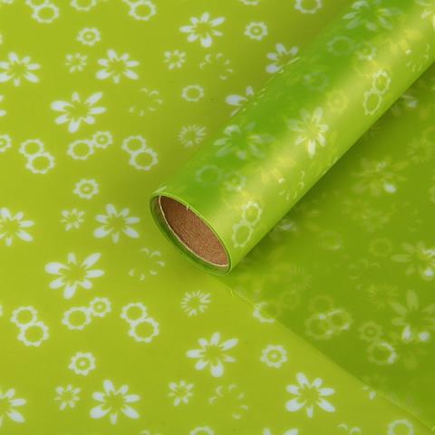 Упак. материал Ламинированный фетр (пленка) "Ромашки" 60см*5м зеленый