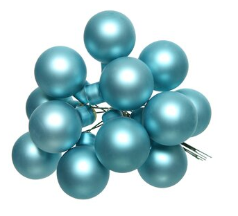 Гроздь стеклянных шаров на проволоке 2.5 см арктический голубой матовый, 12 шт (Вика)