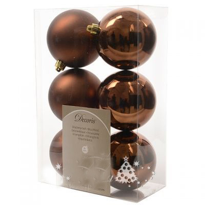 Набор однотонных пластиковых шаров гл. и мат. 80мм  6шт. трюфель