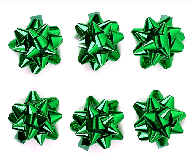 Бант Звезда, Зеленый, Металлик, 7,6 см, 6 шт.