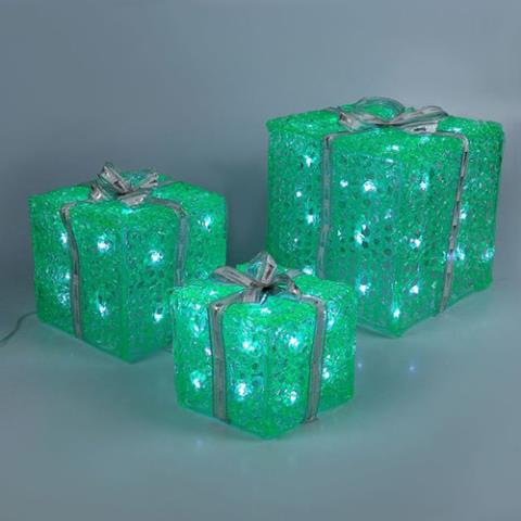 Фигурка акрил "Подарки" Кубы 15.20 и 25см, 54см LED зеленый