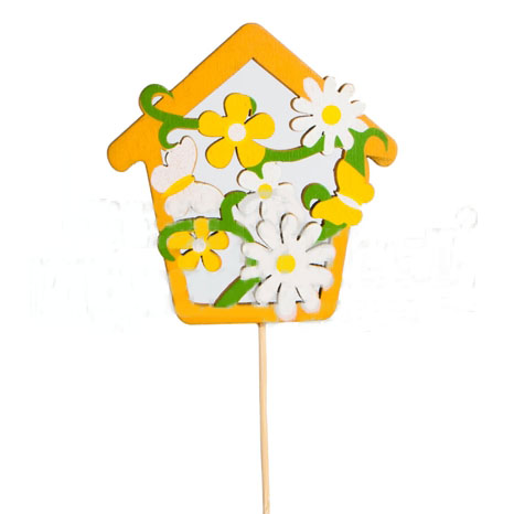 Вставка Домик желтый с цветами 8см