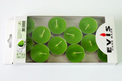 Чайные свечи парафиновые малые D-37мм, 12шт в упак. лайм