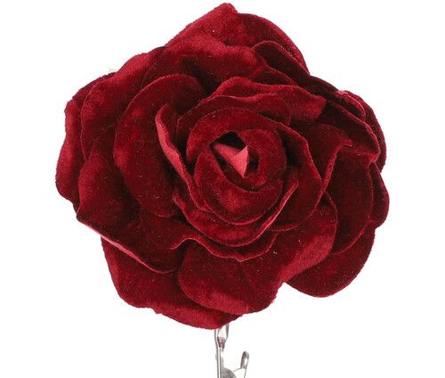 Роза Дейрона Velvet 12 см бордовая, клипса
