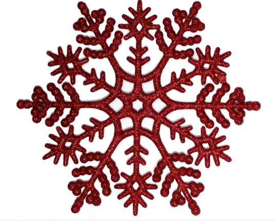 Набор снежинок КЛАССИКА, эконом, глиттер, красные, 12 см, (в упаковке 8 шт.) (Вика)