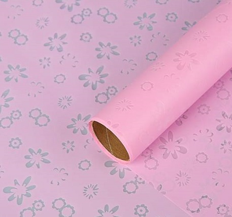 Упак. материал Ламинированный фетр (пленка) "Ромашки" 60см*5м розовый