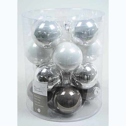 Набор стеклянных шаров Серебряные Грезы 80мм  16шт